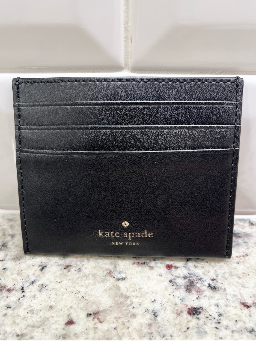Rare kate spade Black Card Holder with White Ice Skate Appliqué and Gold Accents - Picture 2 of 2
